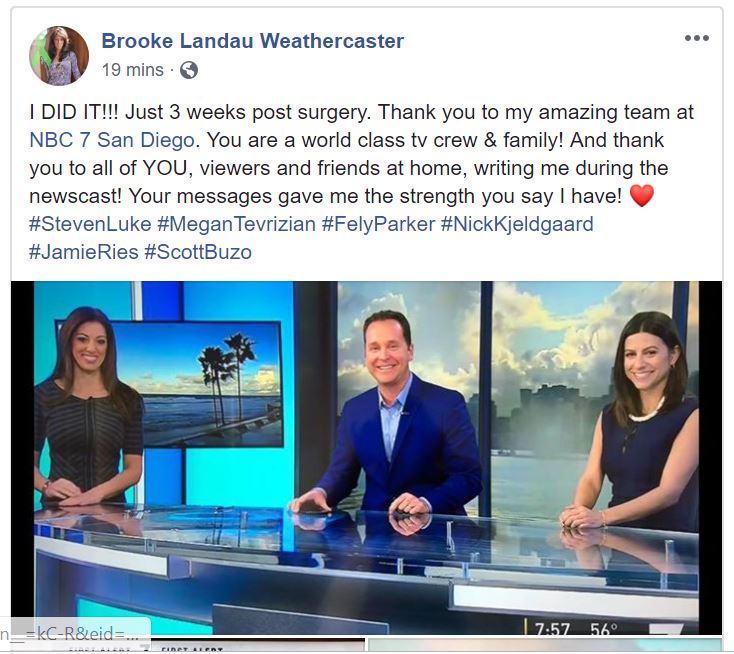 Brooke Landau back at work after surgery