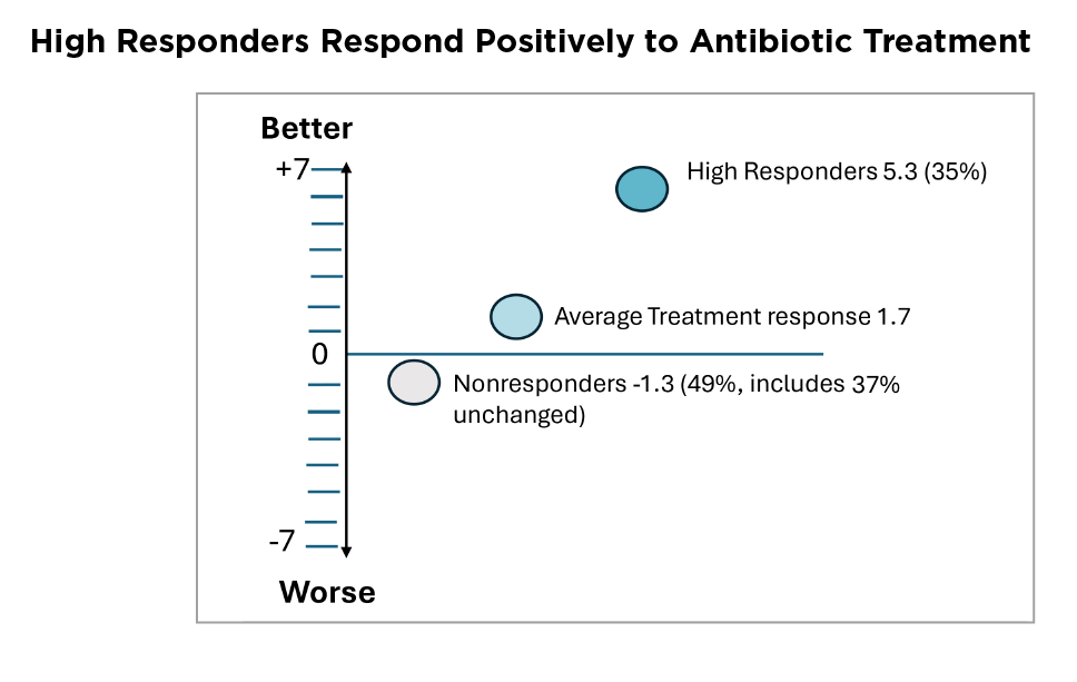 Chart showing antibiotic treatment response in chronic Lyme disease, including high responders, average responders, and nonresponders.